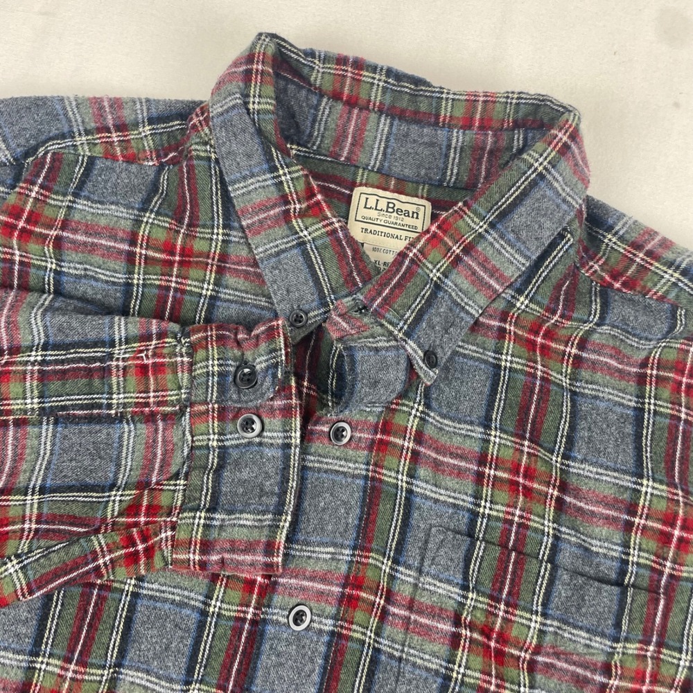 LL Bean Mens XL Traditional Fit Flannel Shirt Blue Red Plaid Cotton 228061
